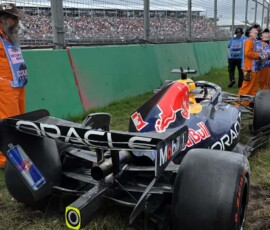 After Max crashed out of Q1, Michael took the chance to inspect the neutral switch and extinguisher system in case he needs to deploy them.