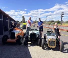 Michelle with Rachael Brown, Mark Sycamnias (wearing Michelle's fashion award sash) and their cars, all compete in the same category and all support each other.