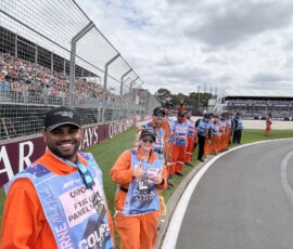 The team from Marshal Post 1 waiting for the drivers' parade.