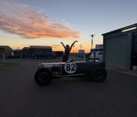 A beautiful sunset making a perfect backdrop to Michelle's celebration of the end of a long journey to her first interstate competition.