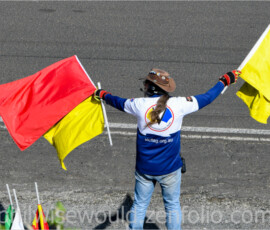 Michael doing his best to display three flags with only two hands.
