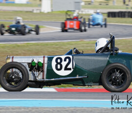 Michelle and Fernando (with some new wheels on) entering the Northern Hairpin at Mallala Motorsport Park as part of the 2026 All Historic Mallala event