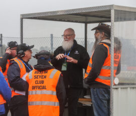 Michael listening to the Clerk of Course giving the "Top Grid" marshals some advice
