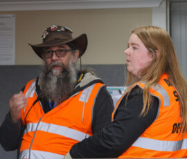 Michael and Evie (the work experience student) in the paddock office